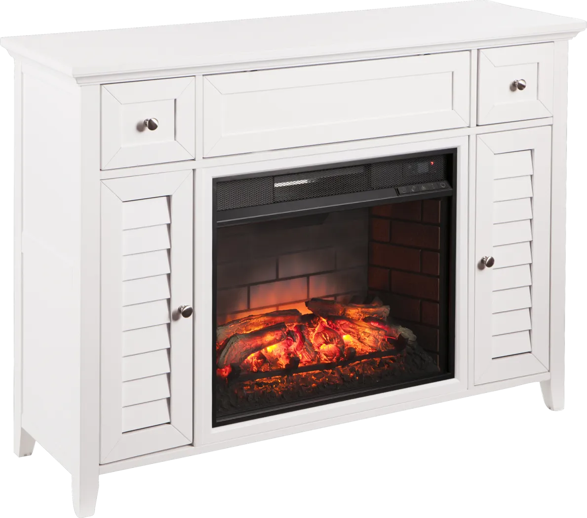 Faulkwood White 48 in. Console with Infrared Fireplace - Thumbnail - Image 1