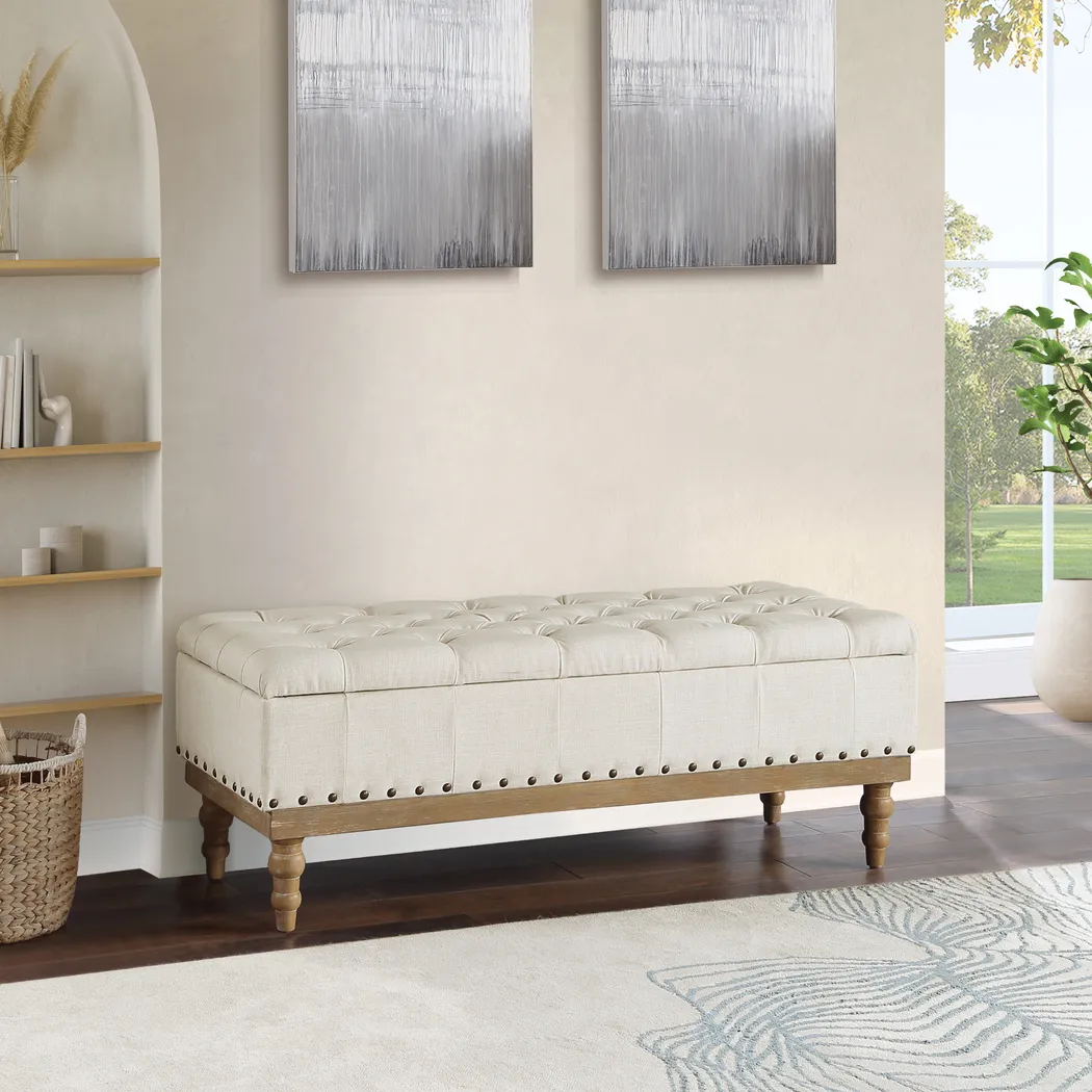 Fauz Beige Storage Bench - Thumbnail - Image 2