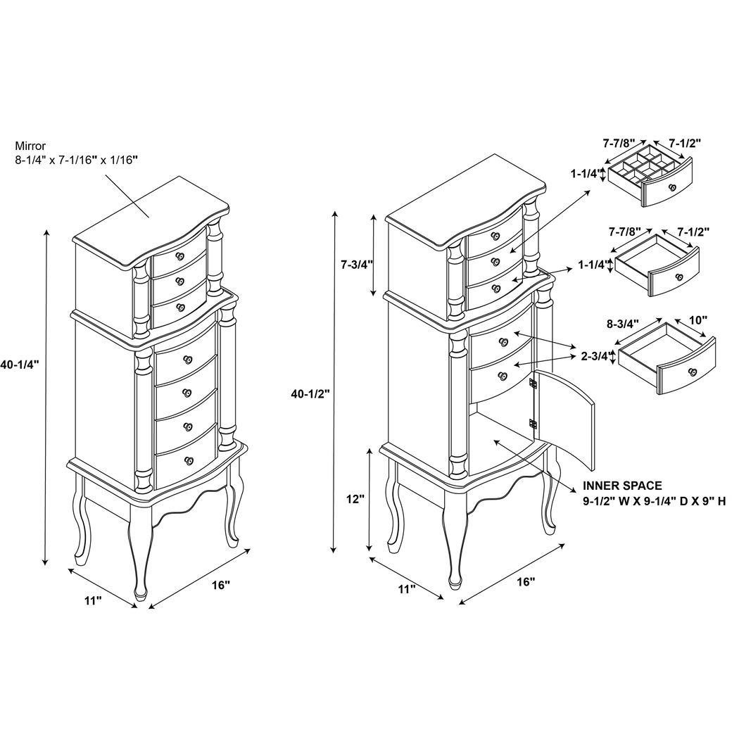 Fazio Gray Jewelry Armoire - Thumbnail - Image 17
