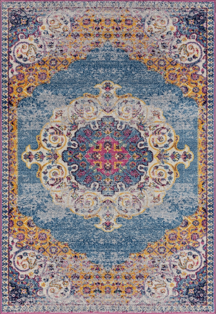 Feijia Blue/Orange 5'3 x 7'6 Rug - Thumbnail - Image 1