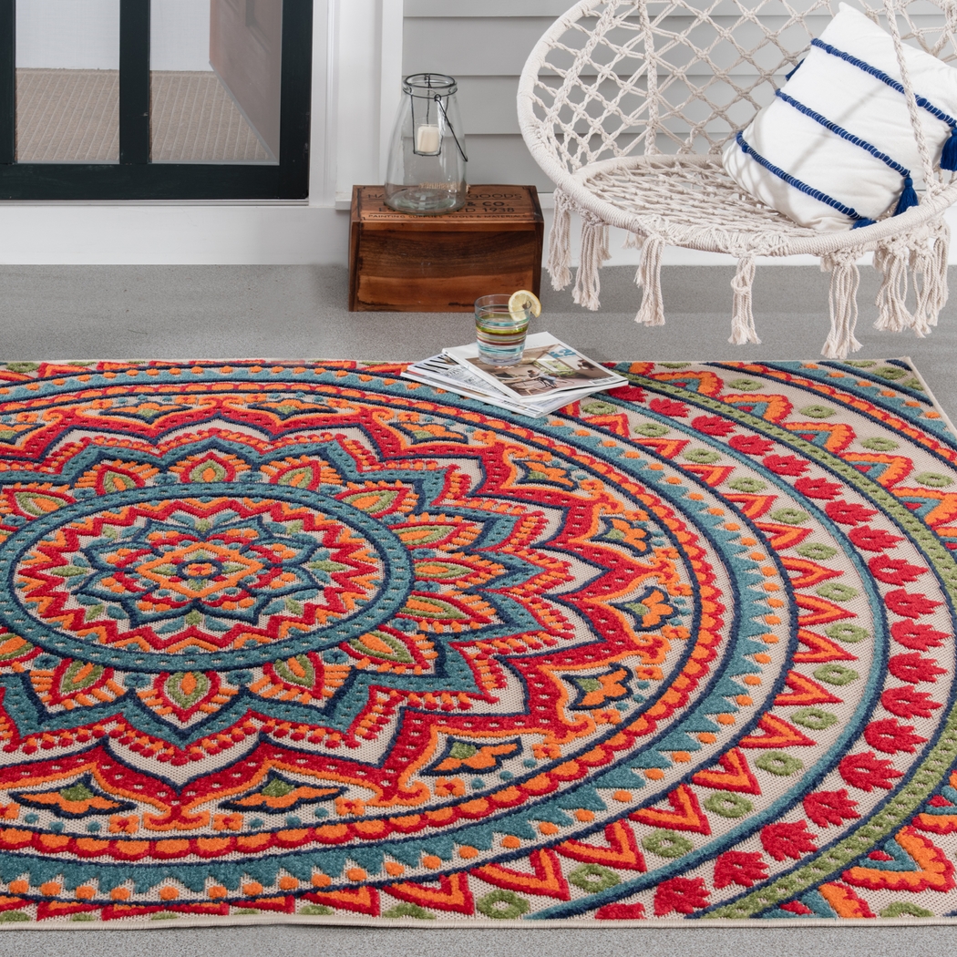 Femi Multi 7'10 x 9'10 Indoor/Outdoor Rug - Thumbnail - Image 2