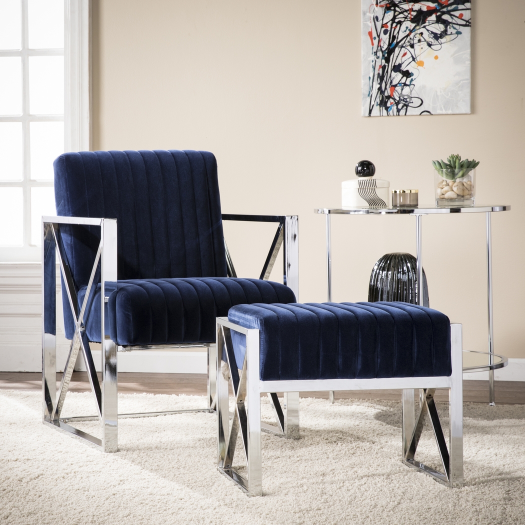 Fetteressa Blue Accent Chair & Ottoman - Thumbnail - Image 2