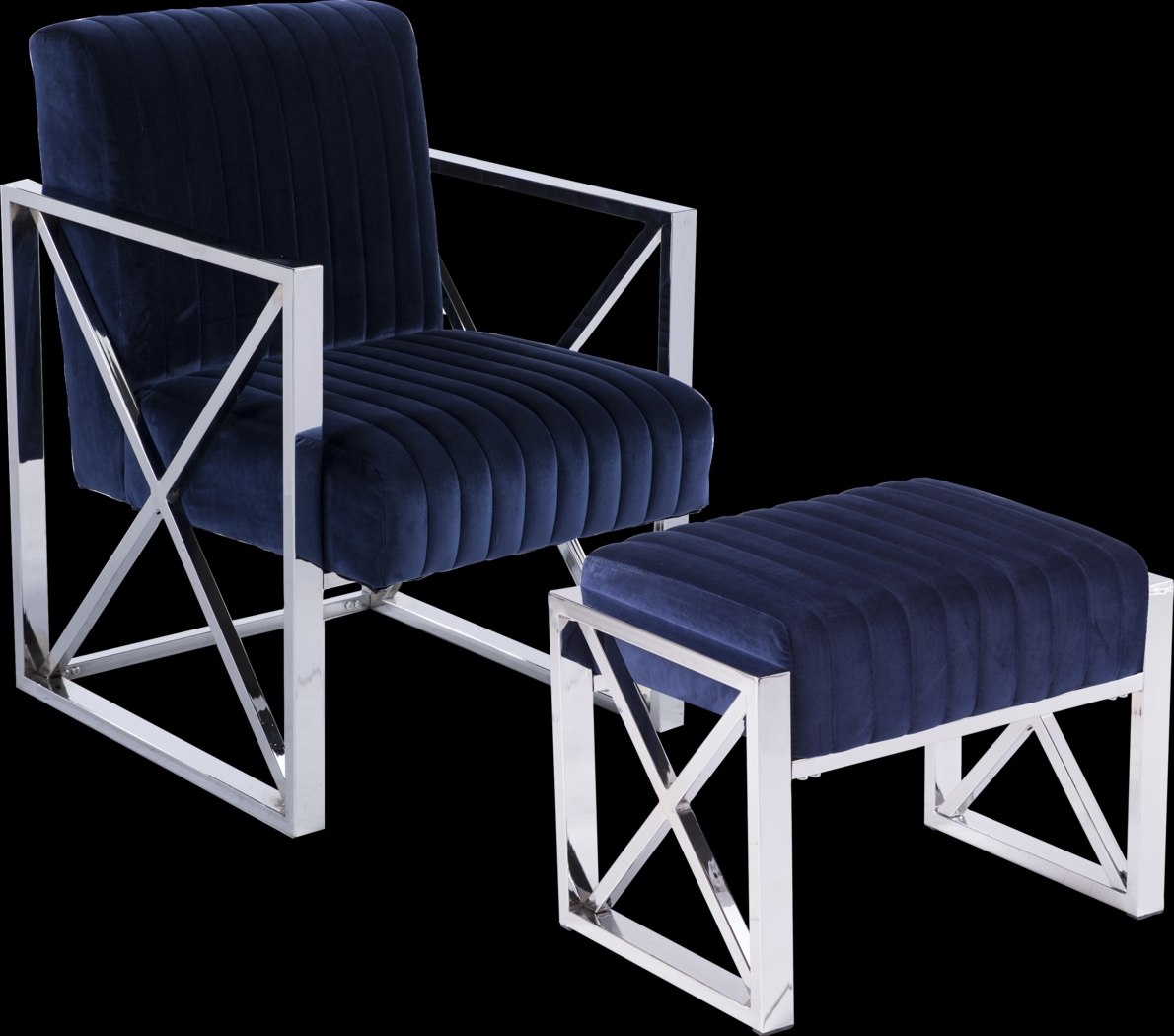 Fetteressa Blue Accent Chair & Ottoman - Thumbnail - Image 1