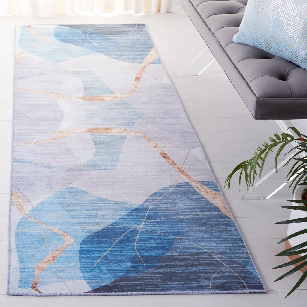 Fician Blue/Gold 2'6 x 8' Runner Rug - Thumbnail - Image 2