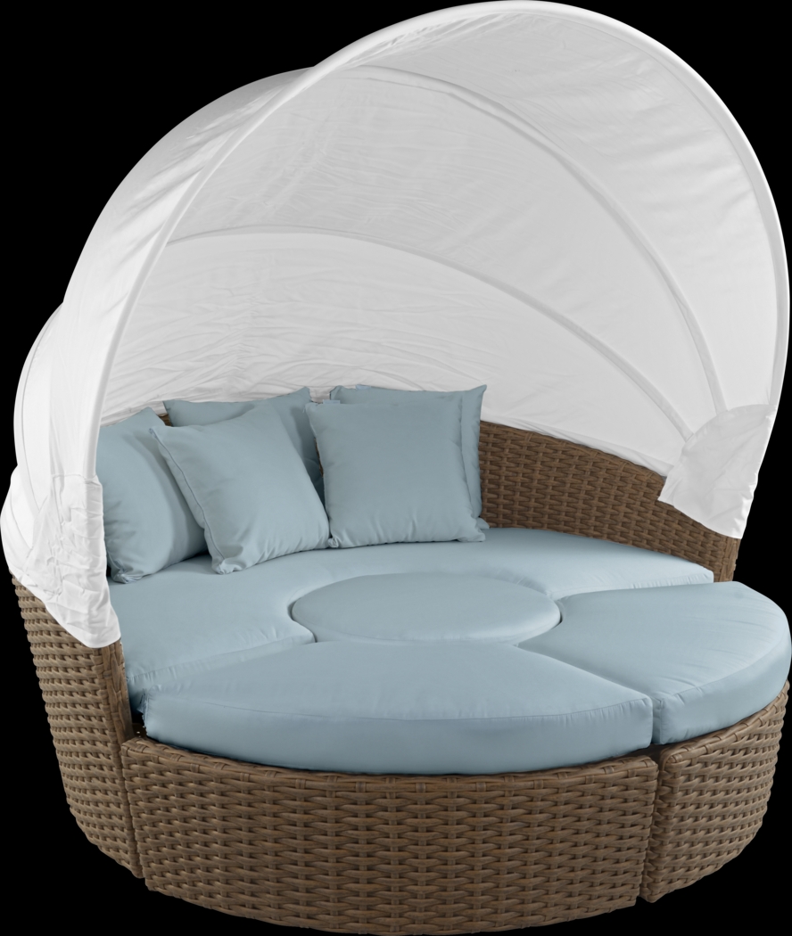 Palisades Brown Outdoor Daybed with Blue Cushions - Thumbnail - Image 1