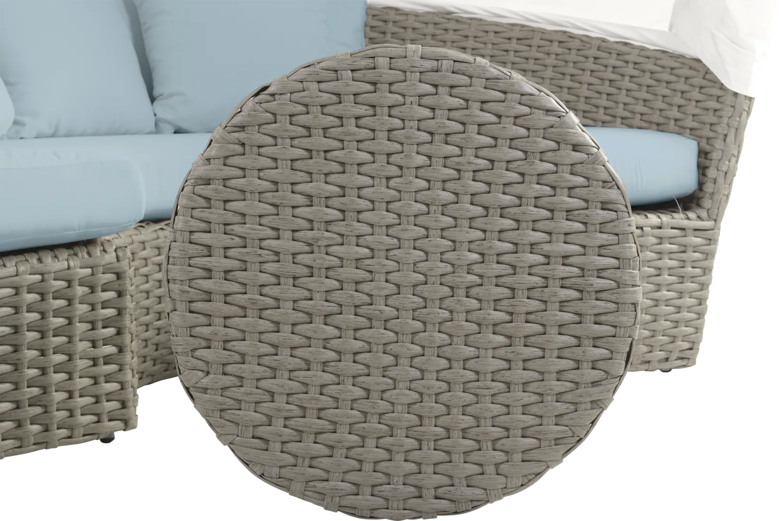 Palisades Gray Outdoor Daybed with Blue Cushions - Image 6