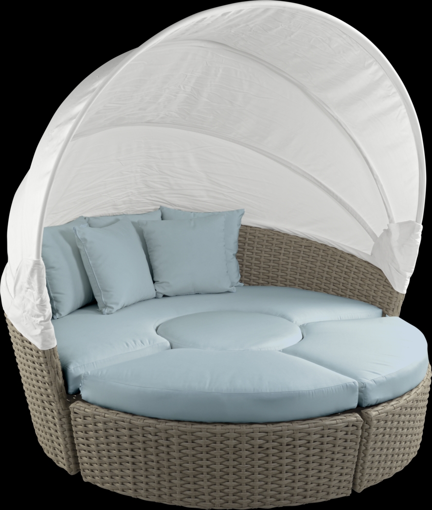 Palisades Gray Outdoor Daybed with Blue Cushions - Thumbnail - Image 1