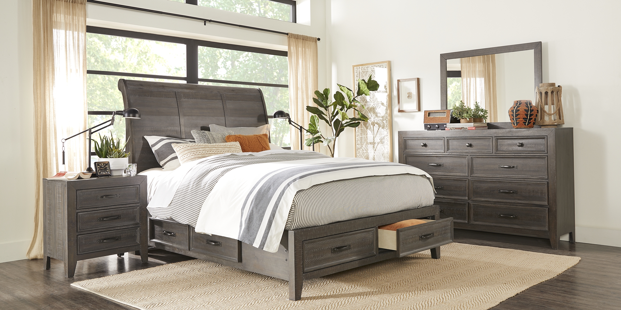 Finlay Espresso 7 Pc King Sleigh Bedroom with Storage - Thumbnail - Image 2