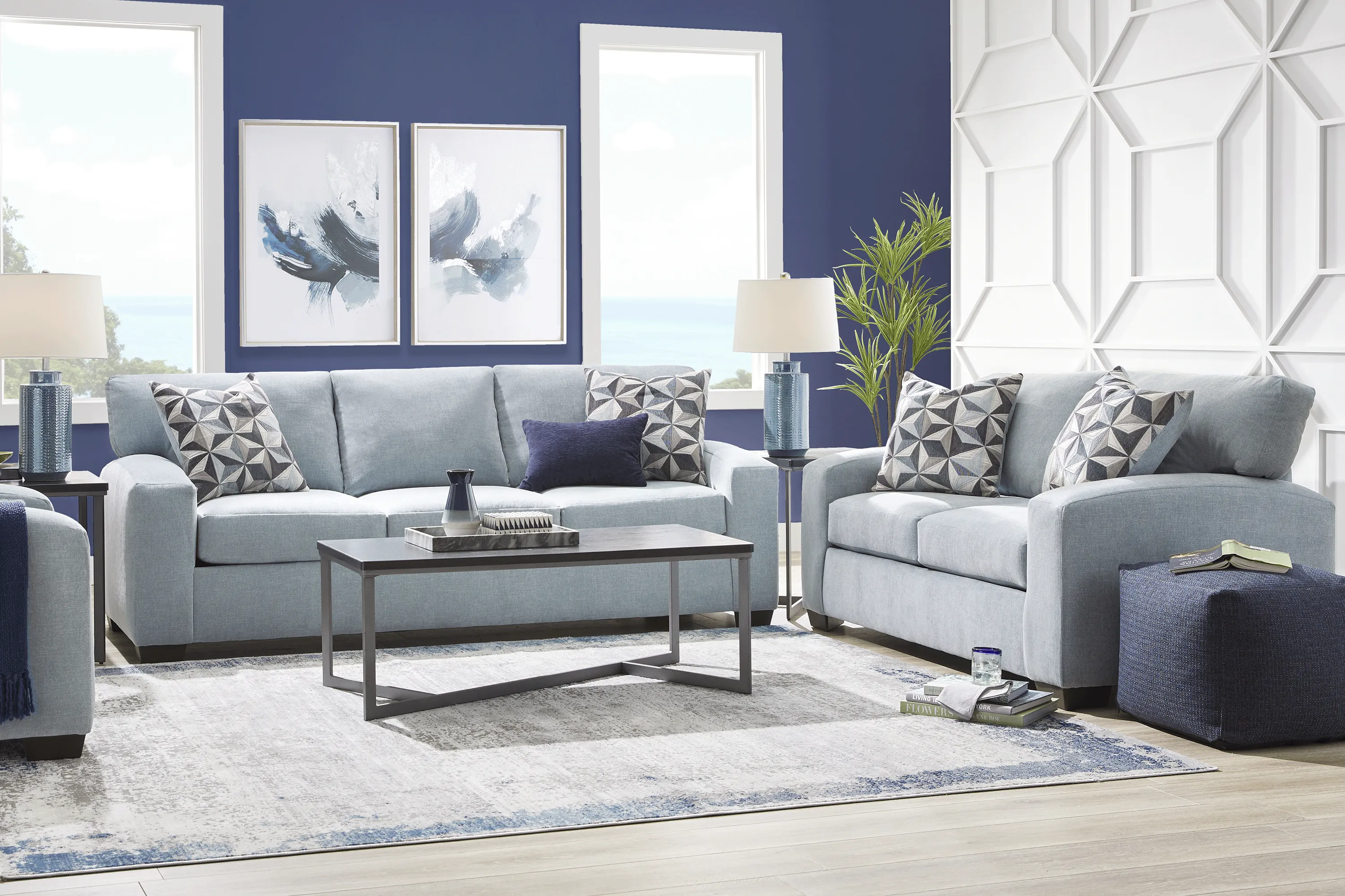 Finley Point Seafoam 7 Pc Living Room with Gel Foam Sleeper Sofa - Thumbnail - Image 1