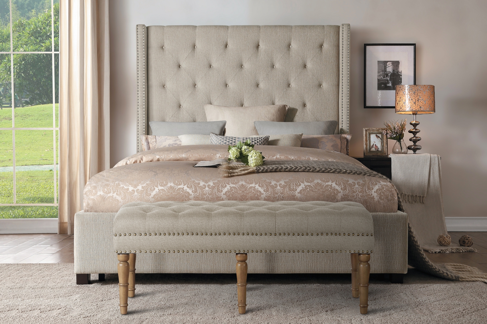 Fittonia Beige Upholstered Bench - Thumbnail - Image 4