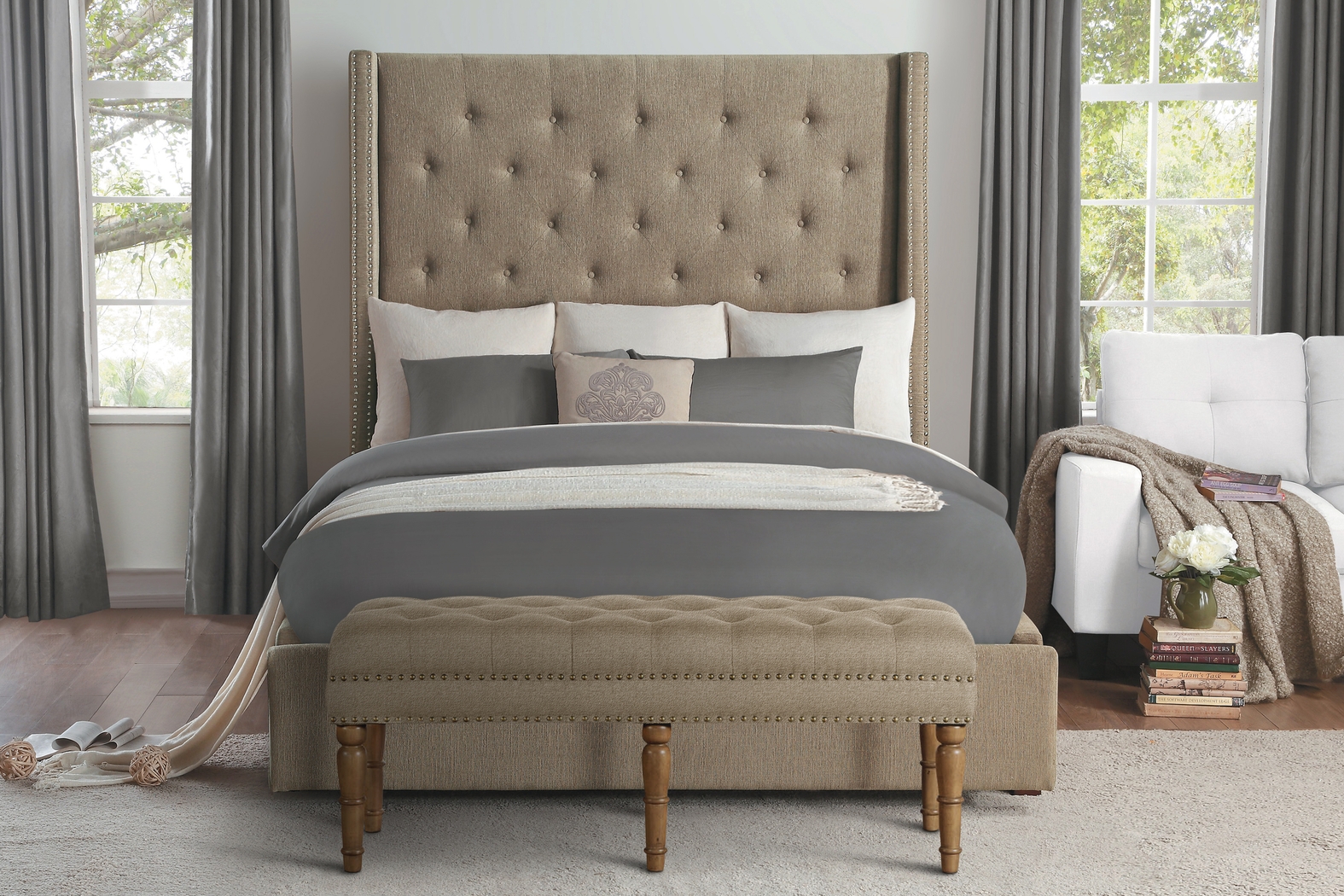 Fittonia Brown Upholstered Bench - Thumbnail - Image 2