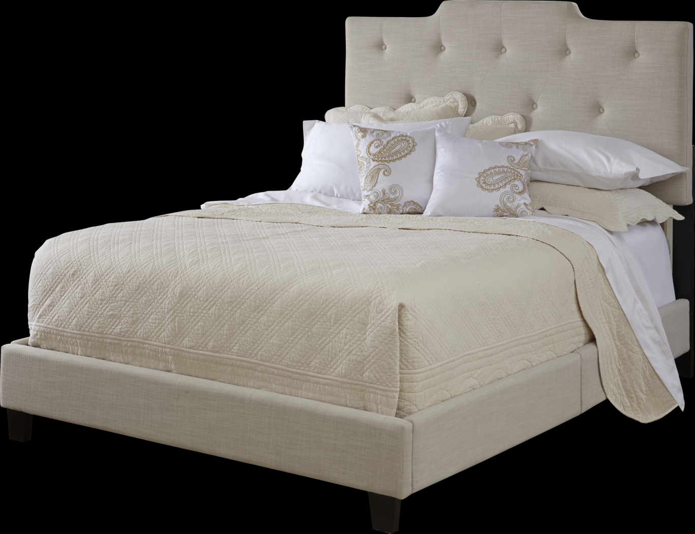Flannery Beige Queen Upholstered Bed - Thumbnail - Image 4