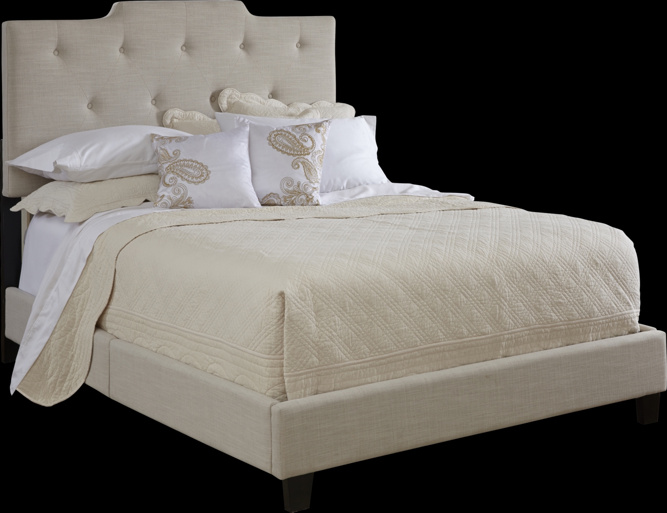Flannery Beige Queen Upholstered Bed - Thumbnail - Image 1