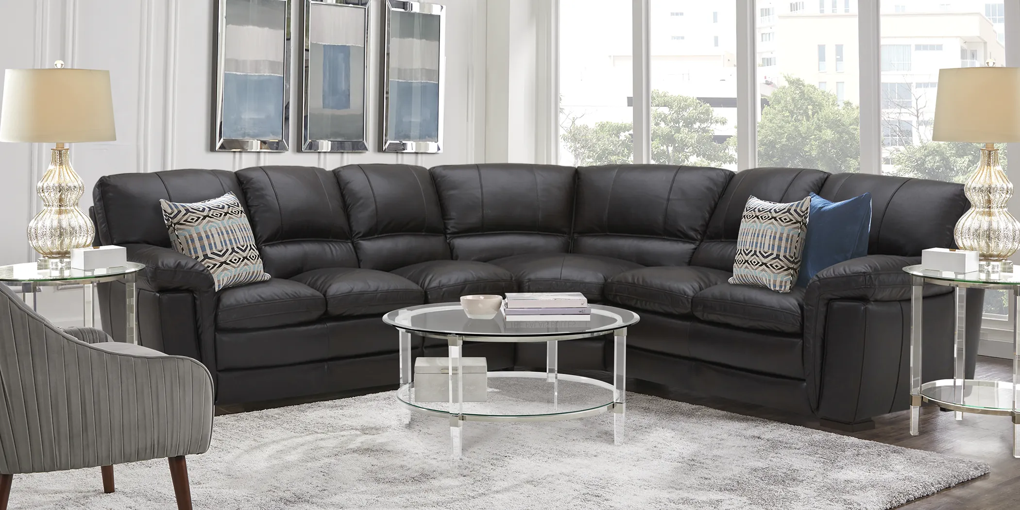 Fletcher Park Walnut Leather 4 Pc Sectional - Thumbnail - Image 2