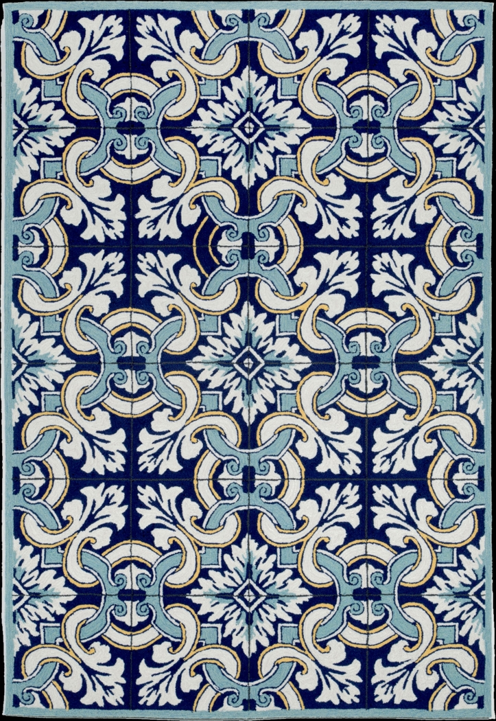 Floral Inlay Blue 7'6 x 9'6 Indoor/Outdoor Rug - Thumbnail - Image 1