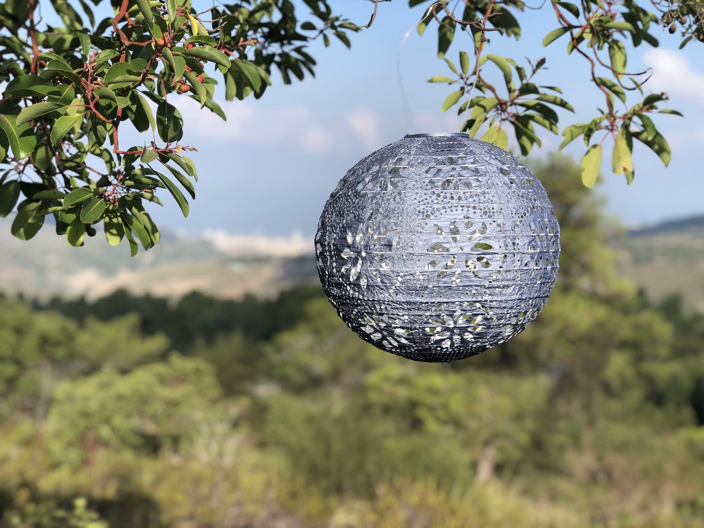 Floral Medallion Blue Outdoor Solar Lantern - Thumbnail - Image 3