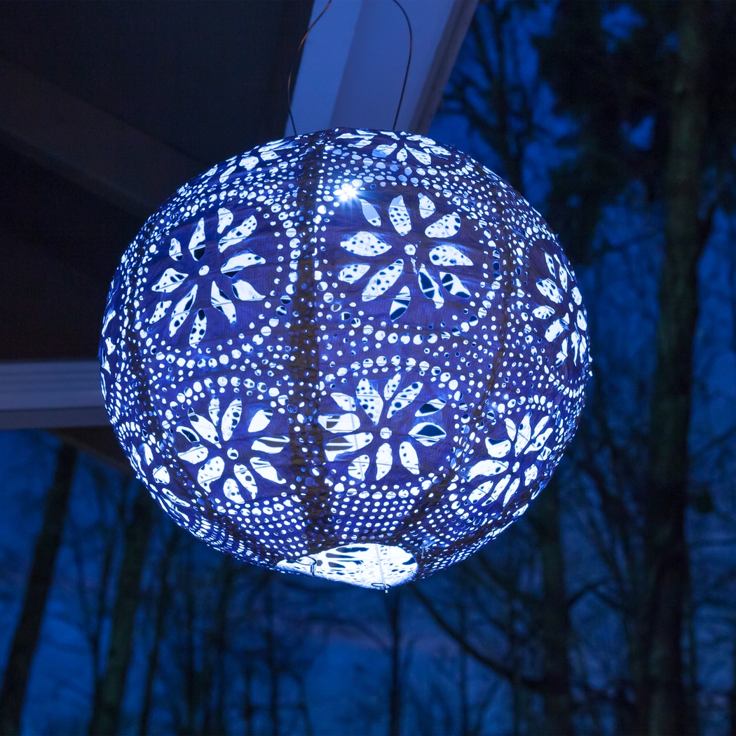 Floral Medallion Blue Outdoor Solar Lantern - Thumbnail - Image 5