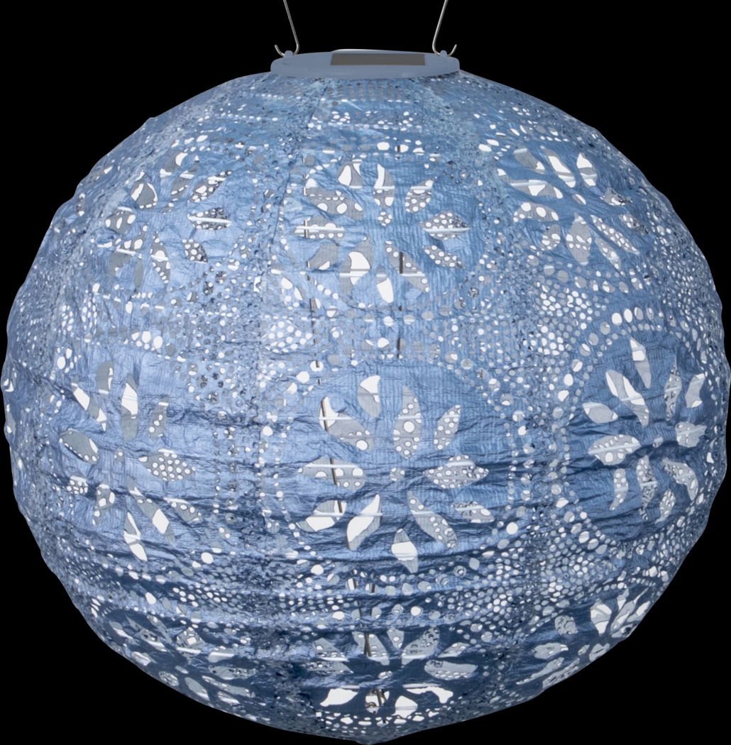 Floral Medallion Blue Outdoor Solar Lantern - Thumbnail - Image 1