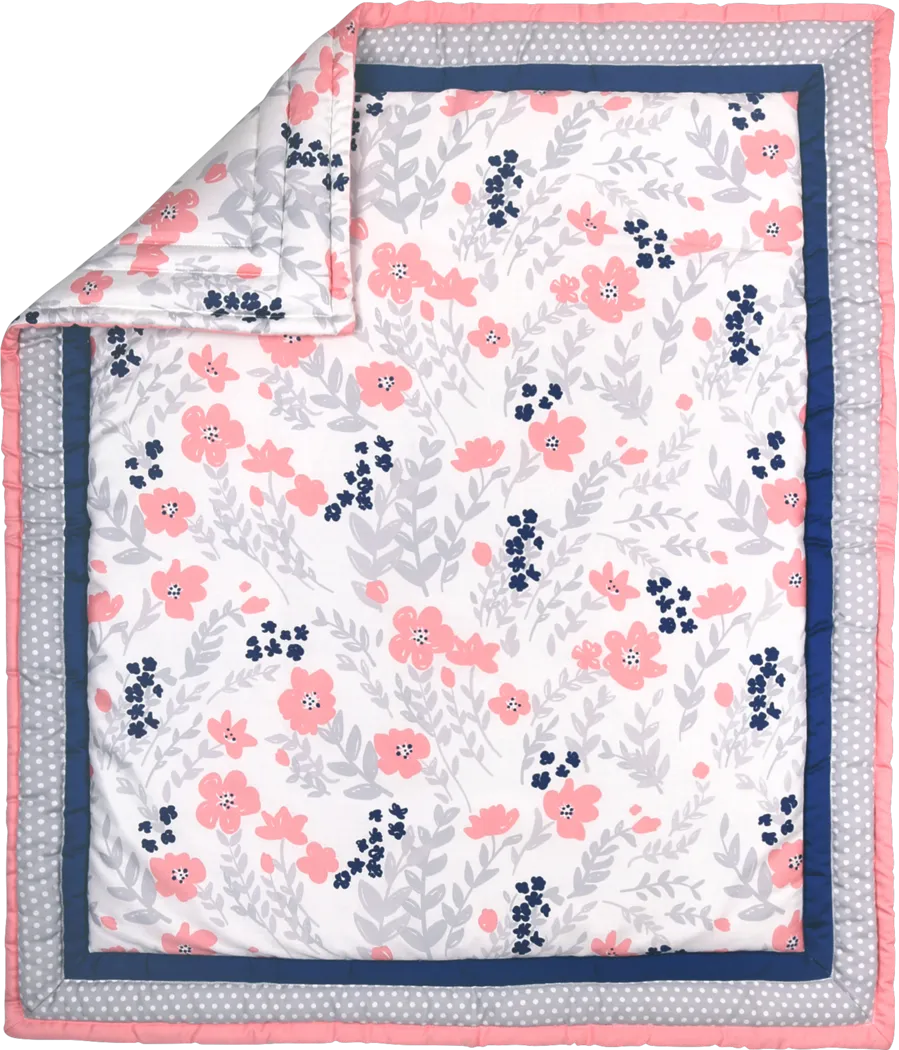 Flowery Dreams Coral 3 Pc Baby Bedding Set - Thumbnail - Image 2