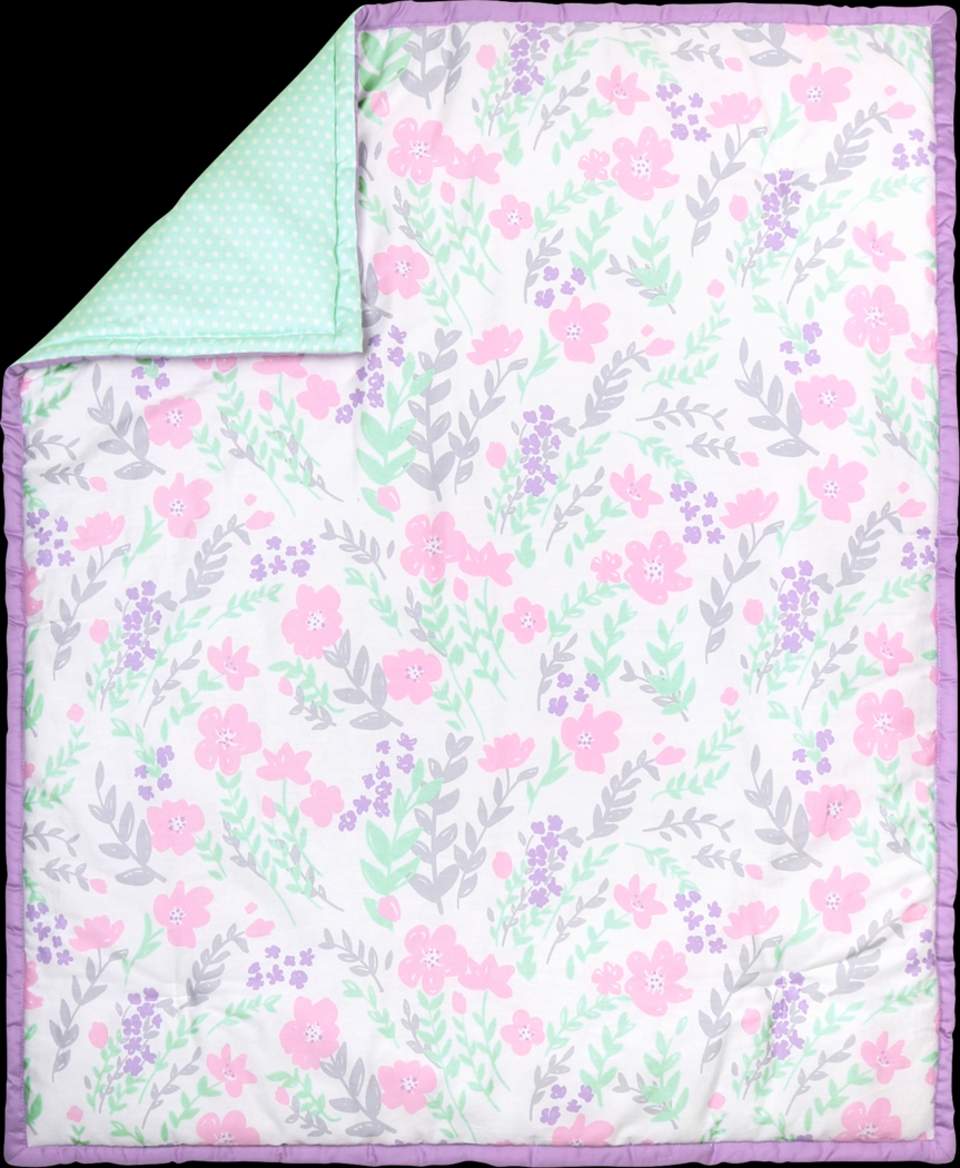 Flowery Dreams Turquoise 3 Pc Baby Bedding Set - Thumbnail - Image 2