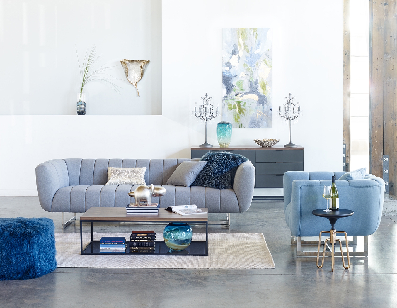 Fluffy Square Blue Pouf - Thumbnail - Image 2