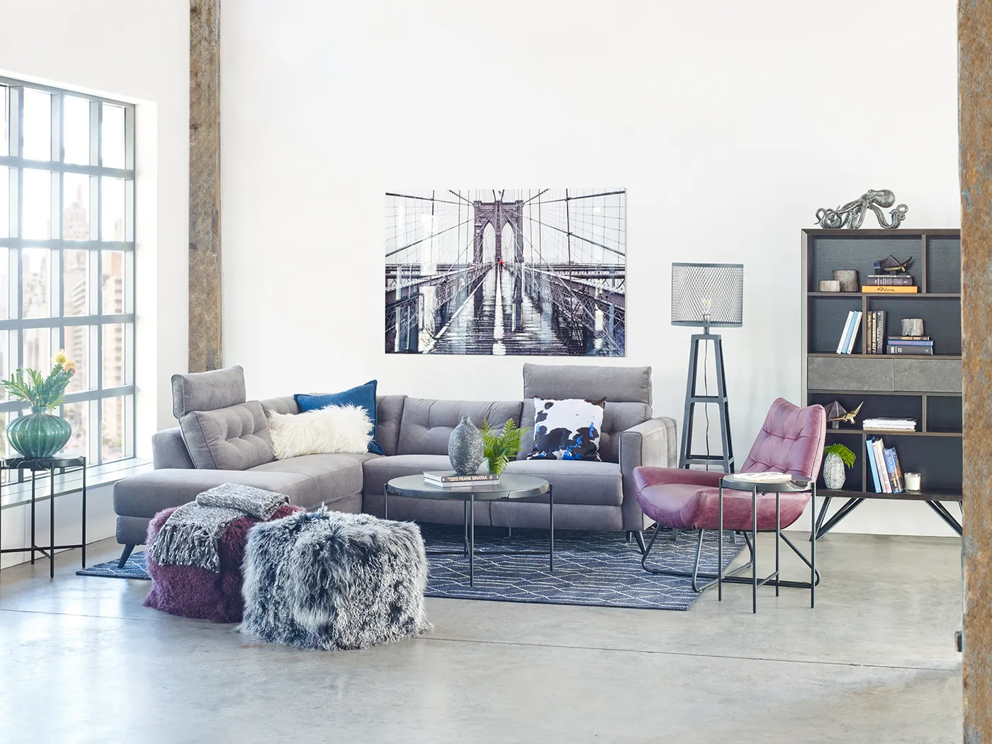 Fluffy Square Purple Pouf - Thumbnail - Image 3