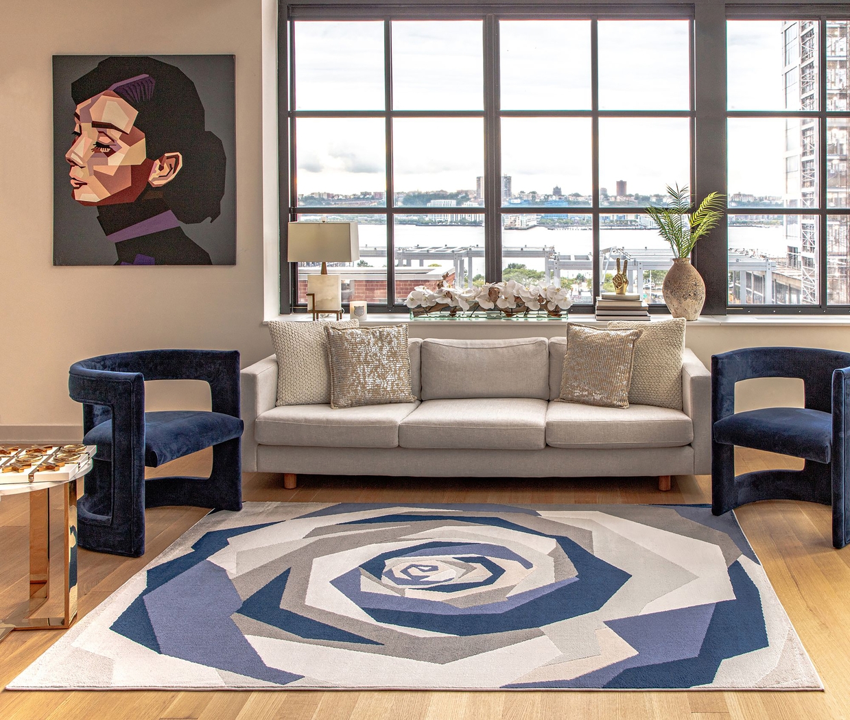 Fodali White/Blue 5' x 7' Rug - Thumbnail - Image 2