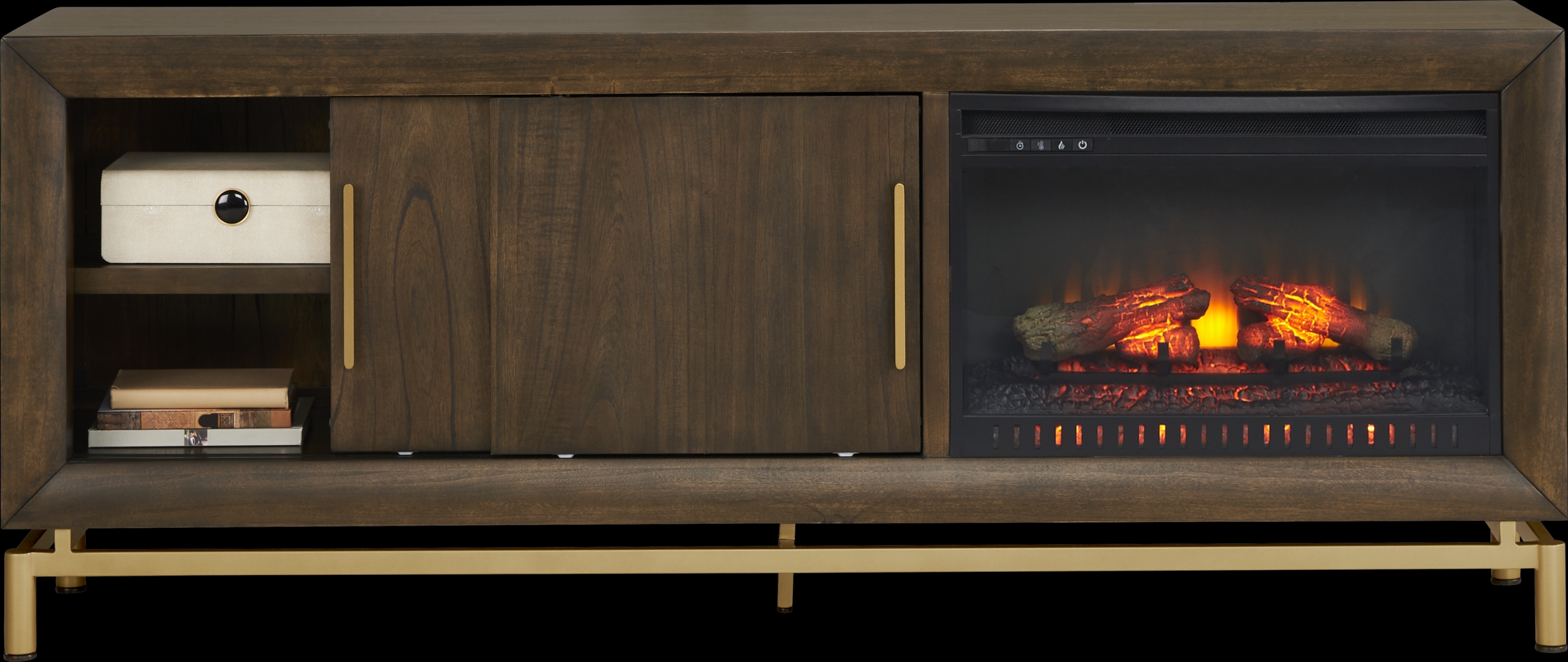 Fontaine Brown 74" Console with Electric Log Fireplace - Thumbnail - Image 2