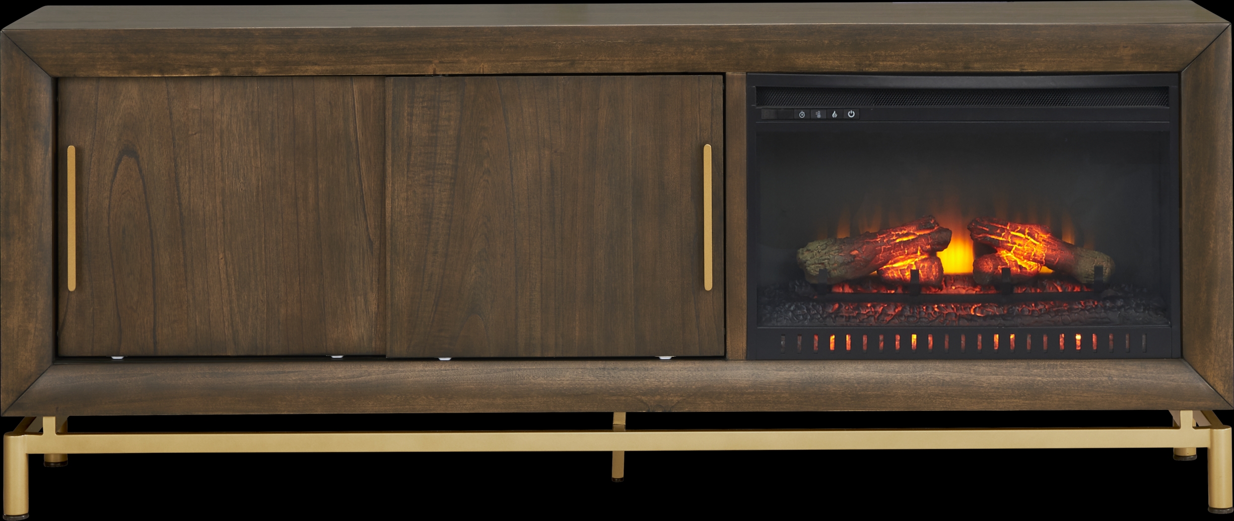 Fontaine Brown 74" Console with Electric Log Fireplace - Thumbnail - Image 1