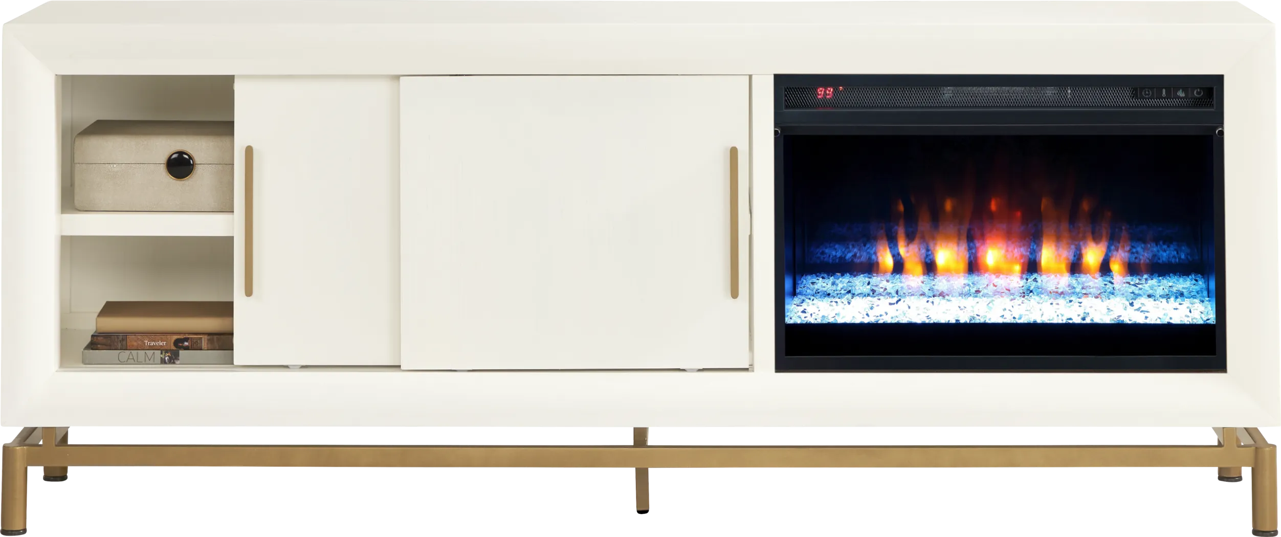 Fontaine White 74" Console with Electric Fireplace - Thumbnail - Image 2