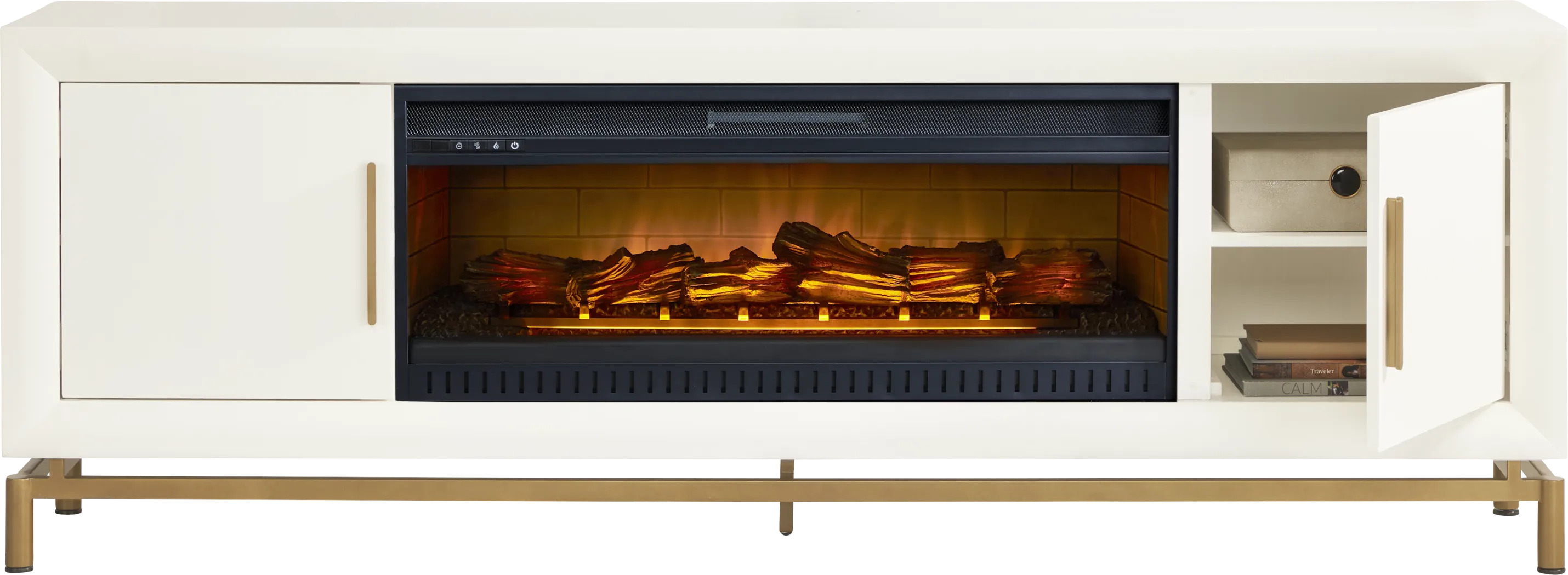 Fontaine White 84" Console with Electric Log Fireplace - Thumbnail - Image 2