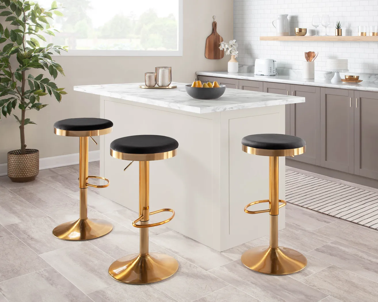 Foremere Black Velvet Swivel Barstool, Set of 2 - Thumbnail - Image 6