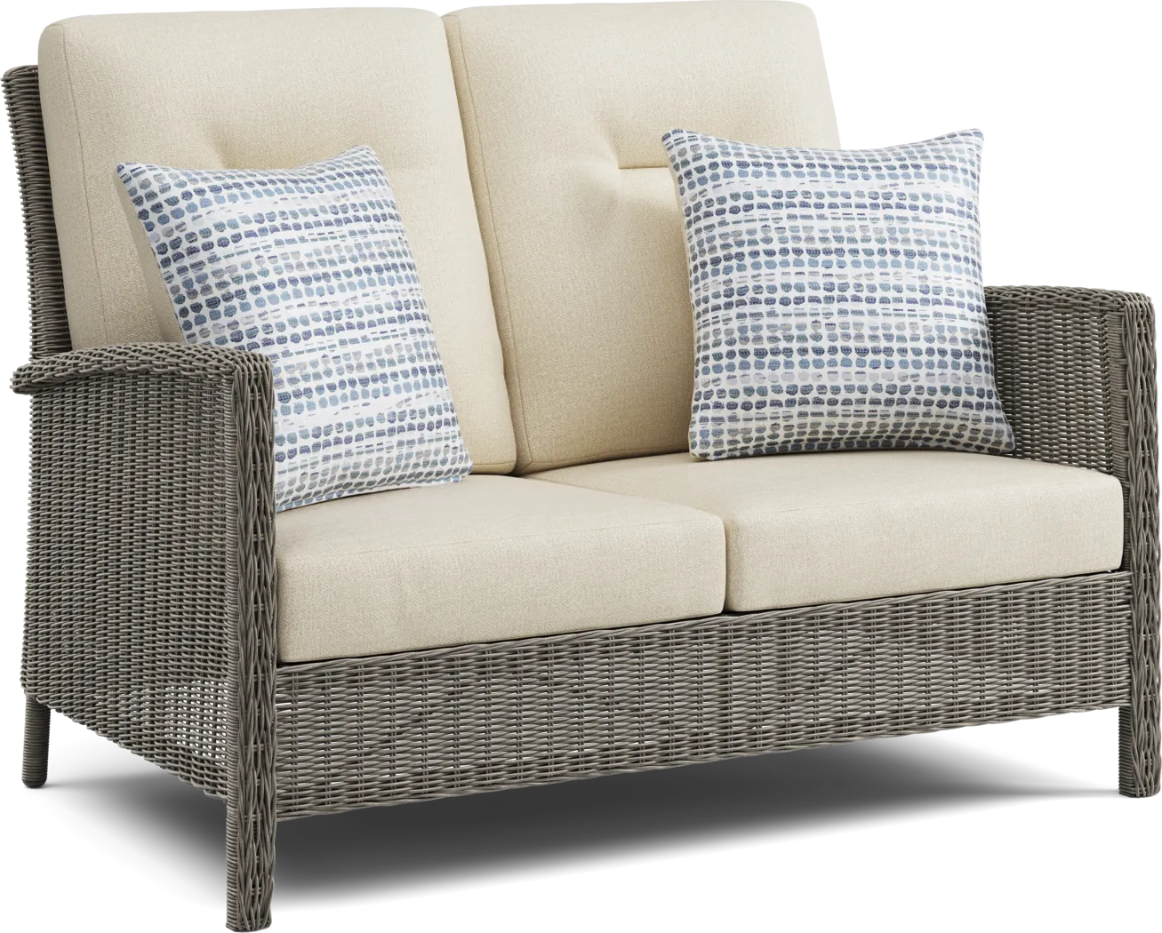 Forest Hills Gray Outdoor Loveseat with Beige Cushions - Thumbnail - Image 2