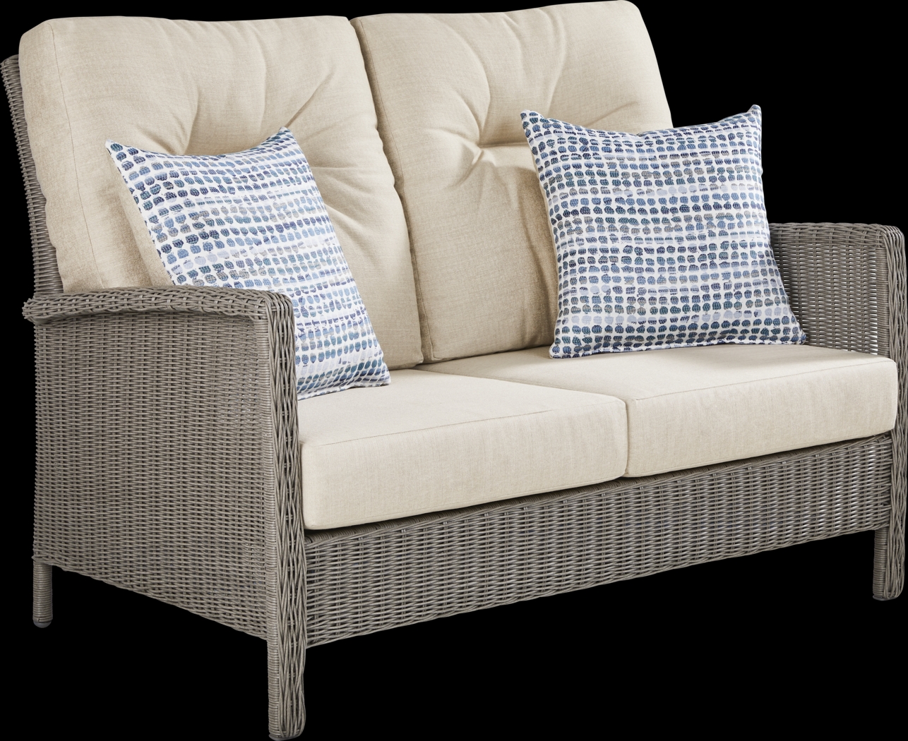 Forest Hills Gray Outdoor Loveseat with Beige Cushions - Thumbnail - Image 2