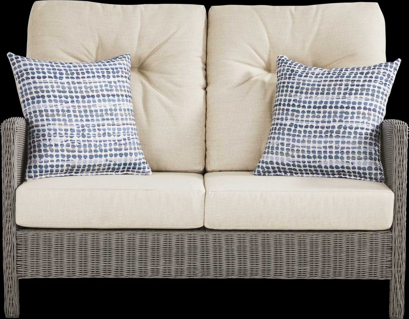 Forest Hills Gray Outdoor Loveseat with Beige Cushions - Thumbnail - Image 1