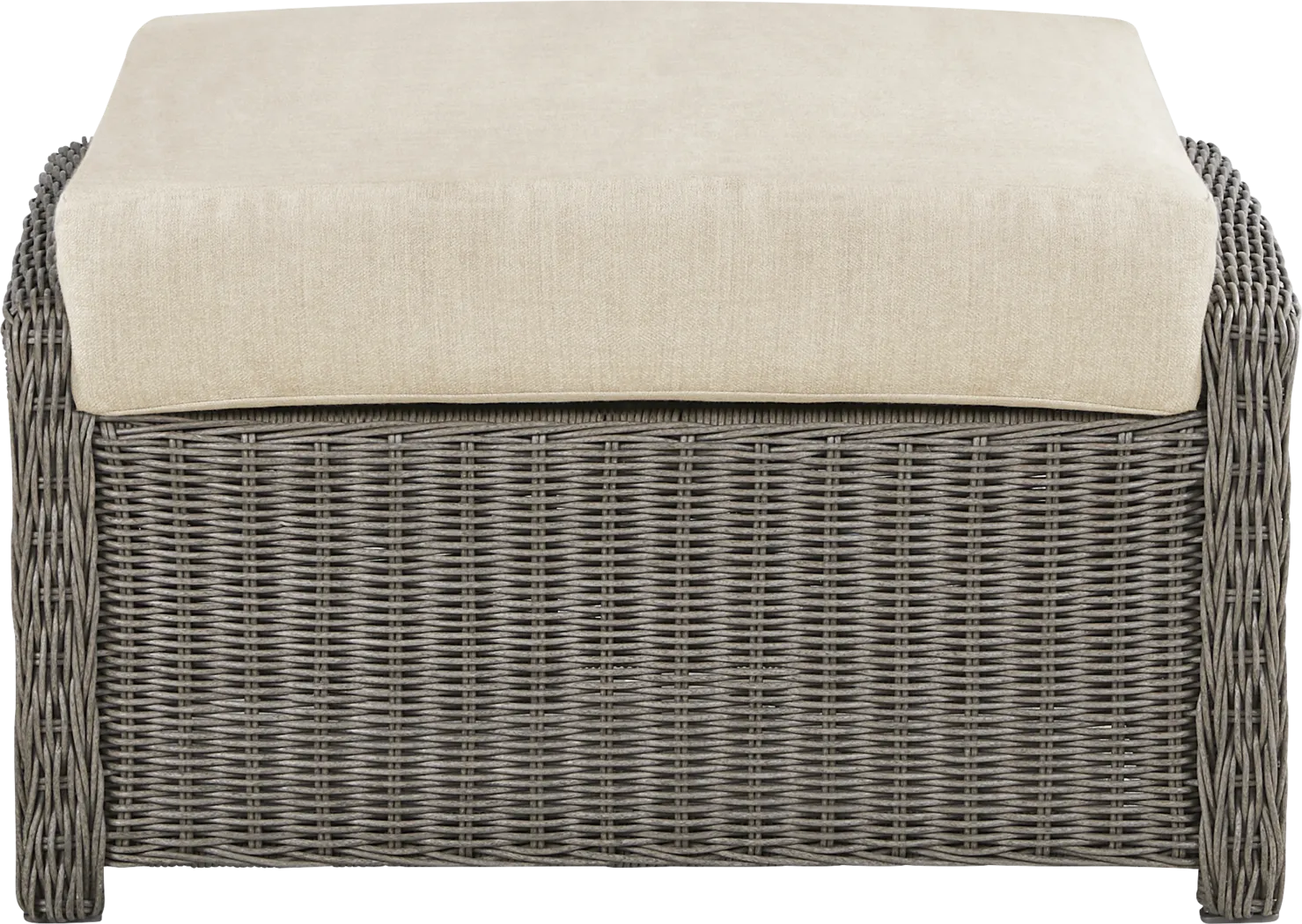 Forest Hills Gray Outdoor Ottoman with Beige Cushion - Thumbnail - Image 2