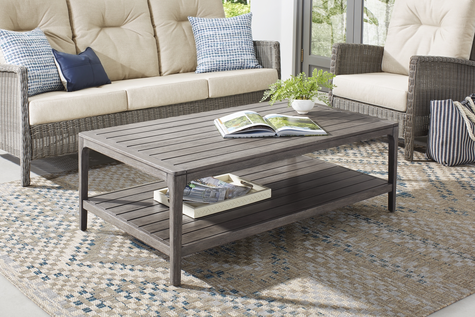 Forest Hills Gray Rectangle Wood Outdoor Cocktail Table - Thumbnail - Image 2