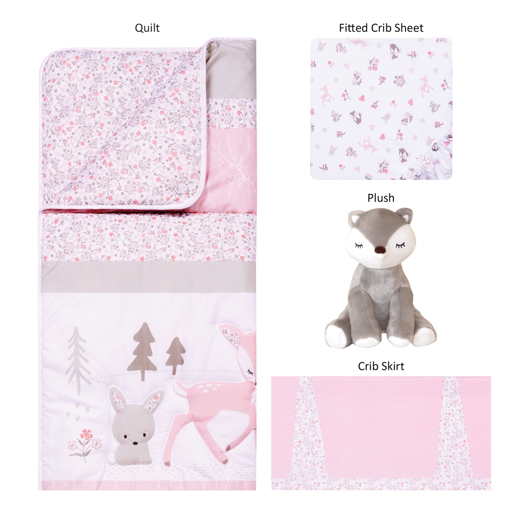 Forest Pals Pink 4 Pc Baby Bedding Set - Thumbnail - Image 2