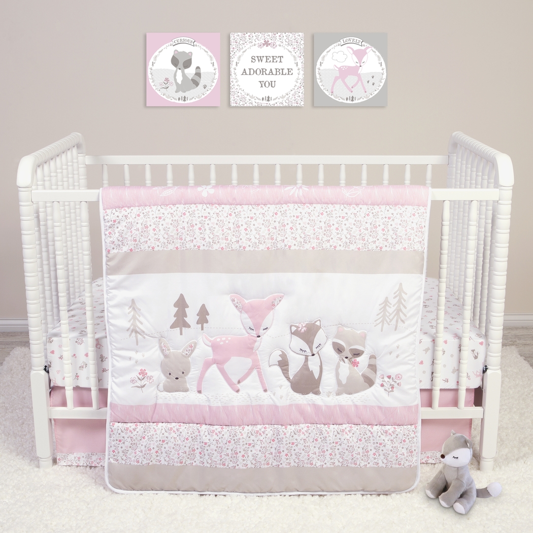 Forest Pals Pink 4 Pc Baby Bedding Set - Thumbnail - Image 1