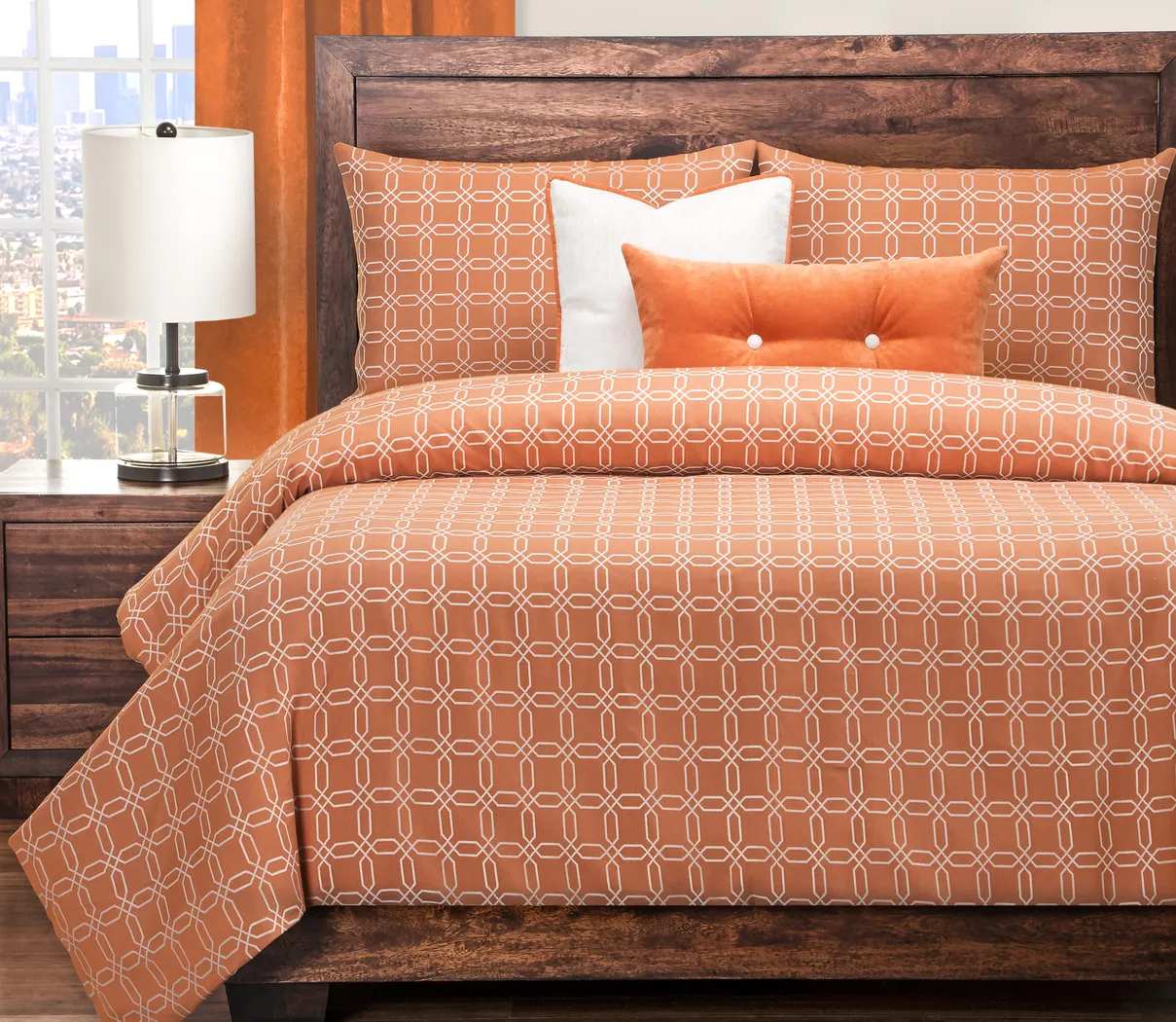 Foxford Crossing Orange 6 Pc Queen Duvet Set - Thumbnail - Image 1