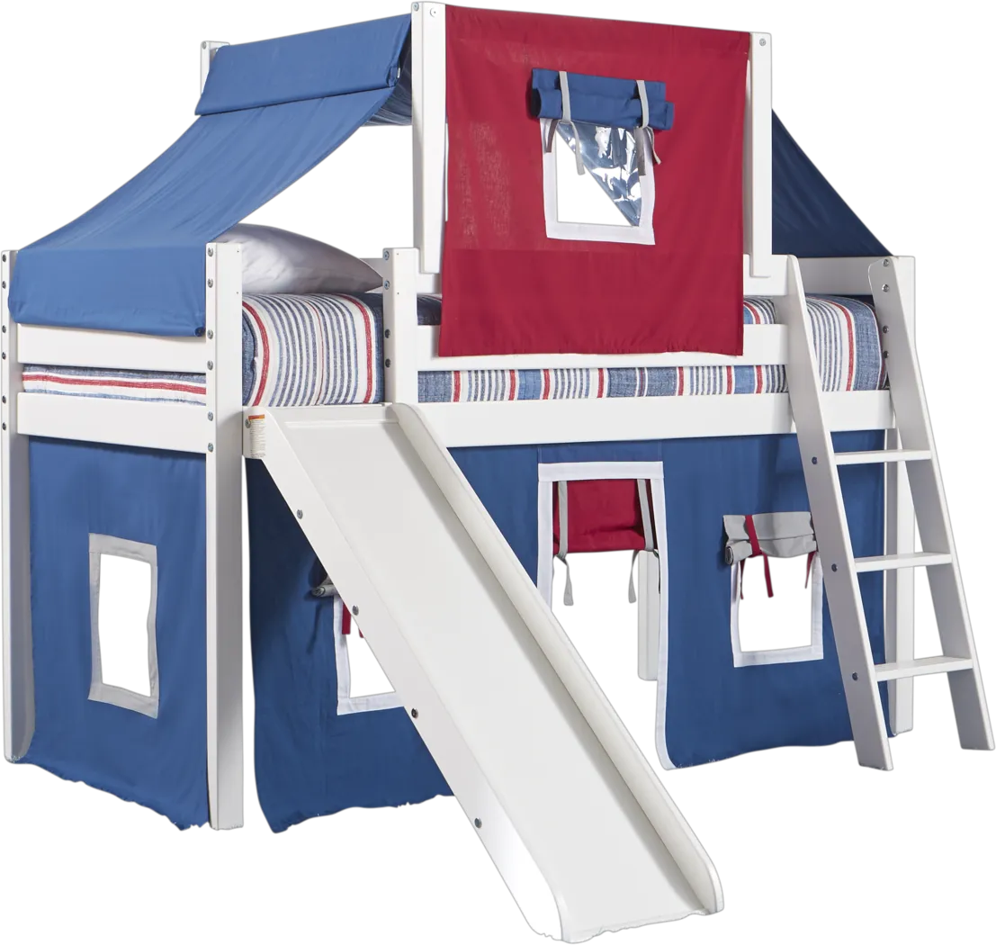 Freedom Fort White Jr. Tent Loft Bed with Slide and Top Tent - Thumbnail - Image 1