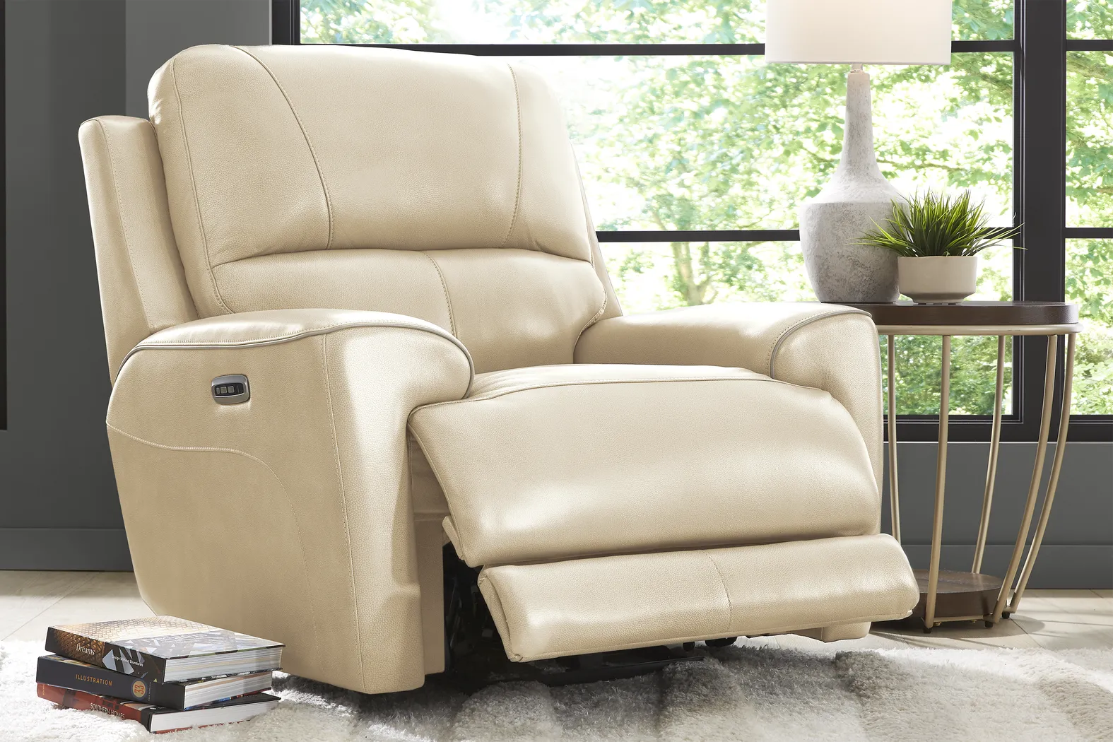 Fremont Almond Leather Dual Power Recliner - Thumbnail - Image 3