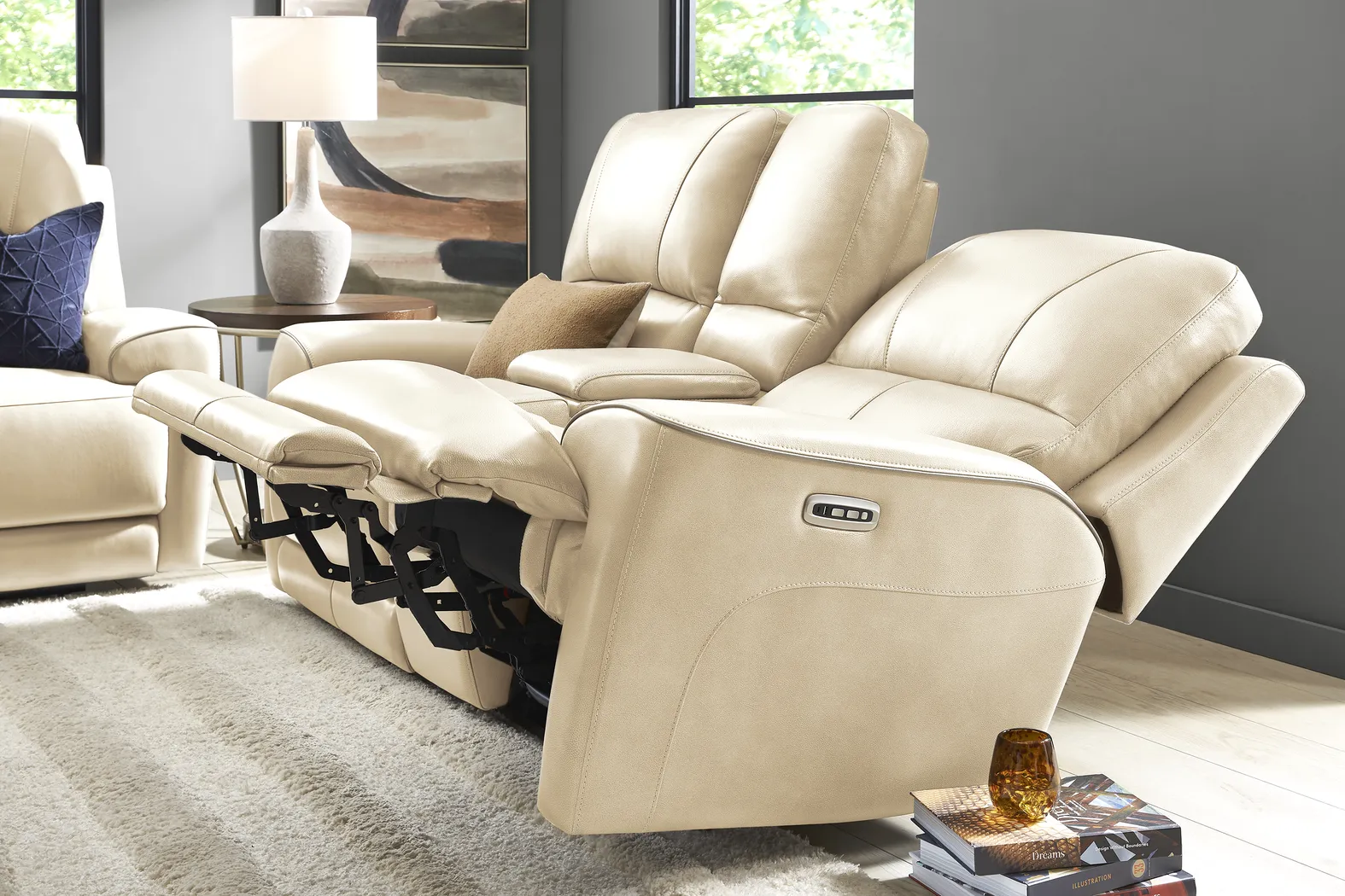 Fremont Almond Leather Dual Power Reclining Console Loveseat - Thumbnail - Image 3