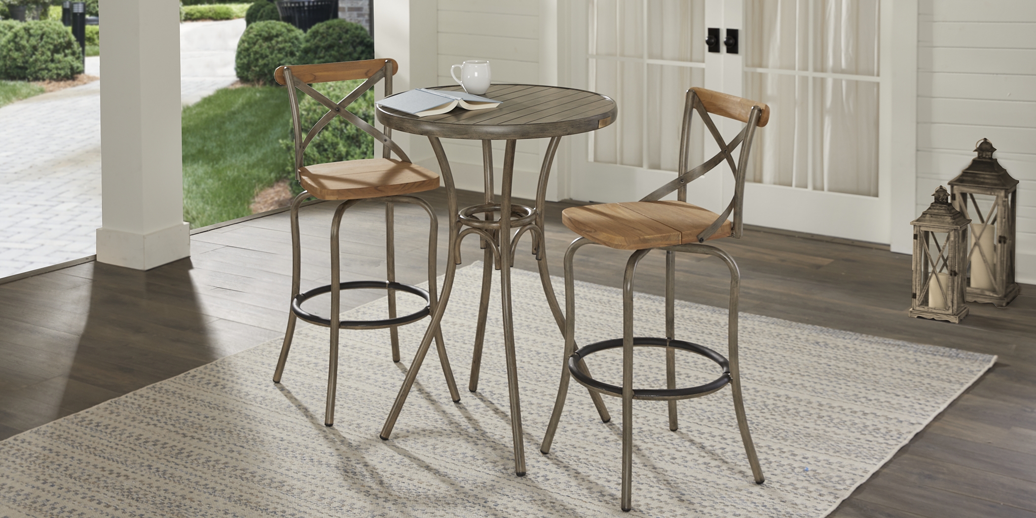 French Cafe Brown 30 in. Round Outdoor Bar Height Dining Table - Thumbnail - Image 2