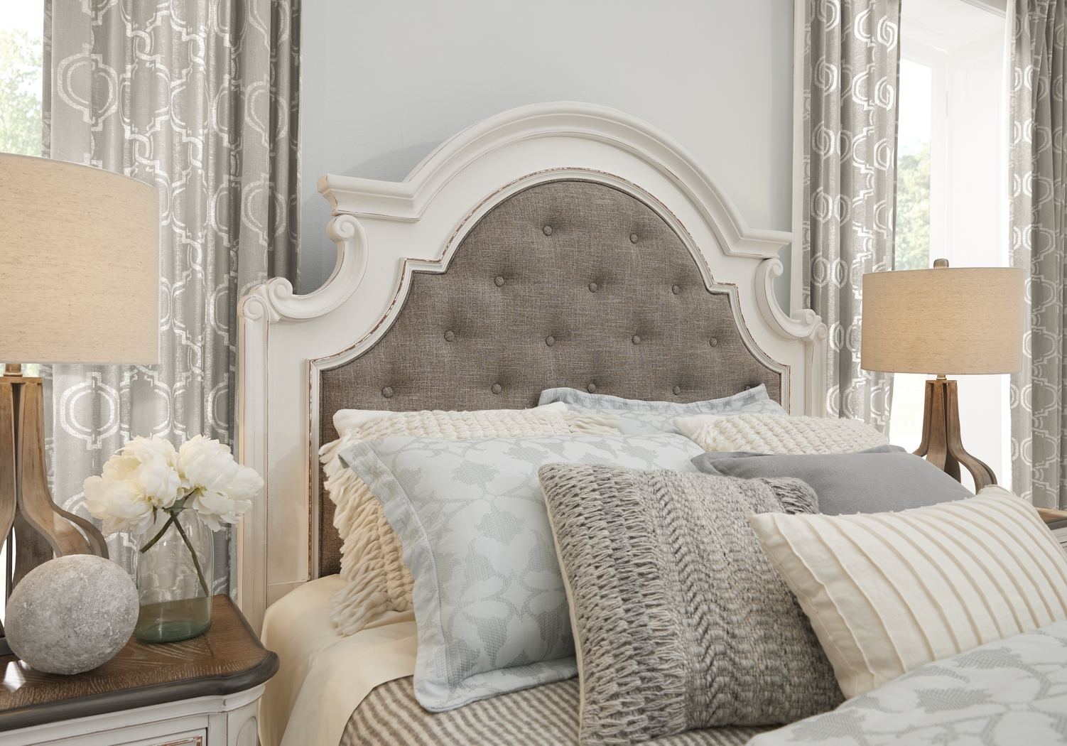 French Market White 5 Pc King Upholstered Bedroom - Thumbnail - Image 3