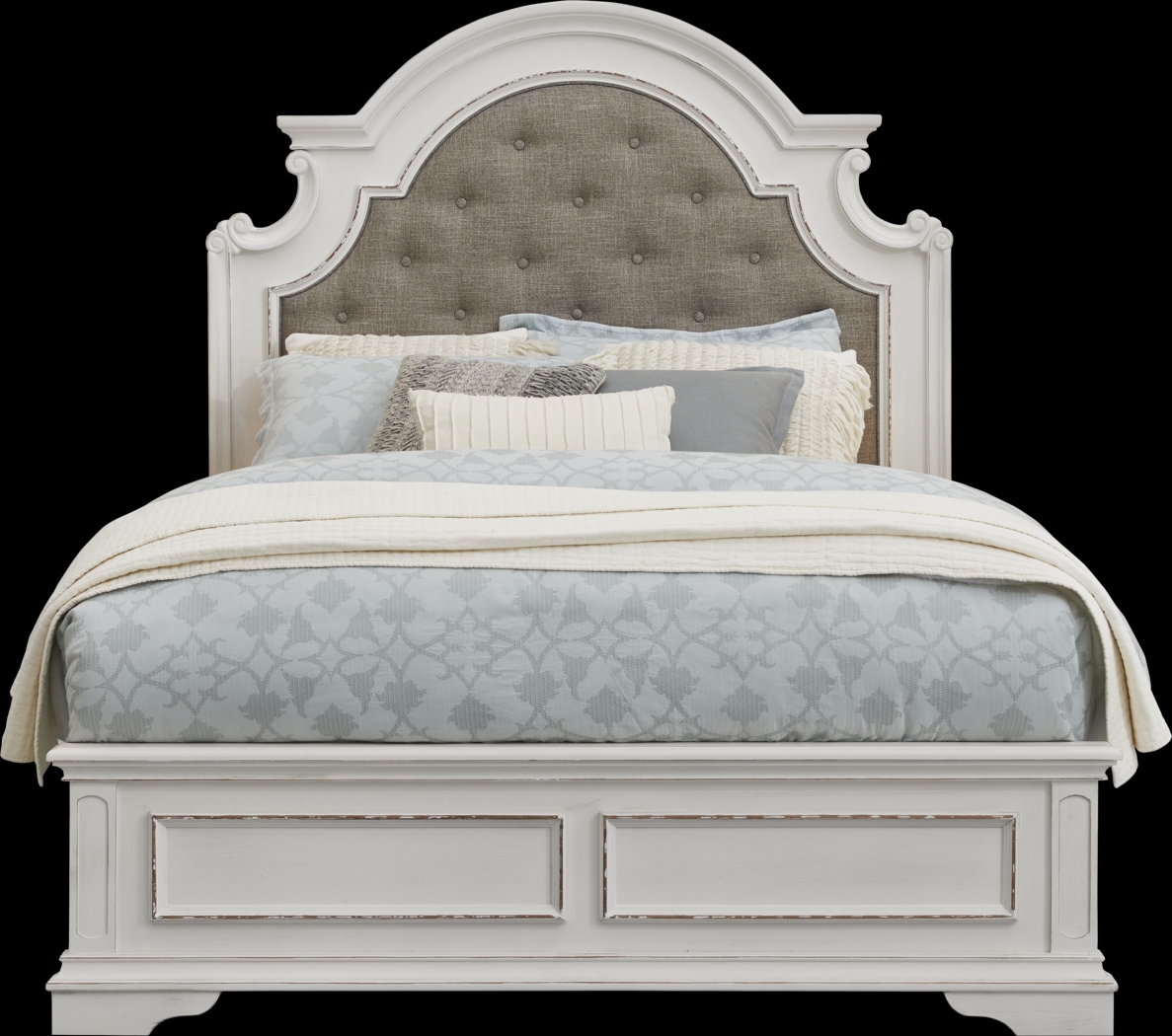 French Market White 3 Pc Queen Upholstered Bed - Thumbnail - Image 1