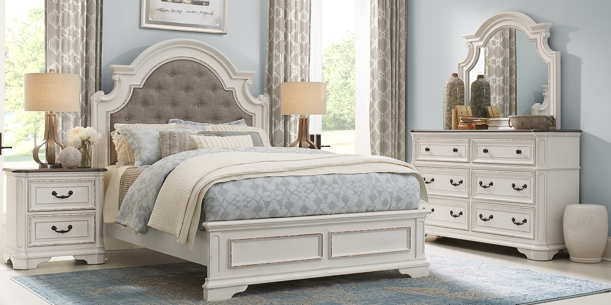 French Market White 3 Pc King Upholstered Bed - Thumbnail - Image 2