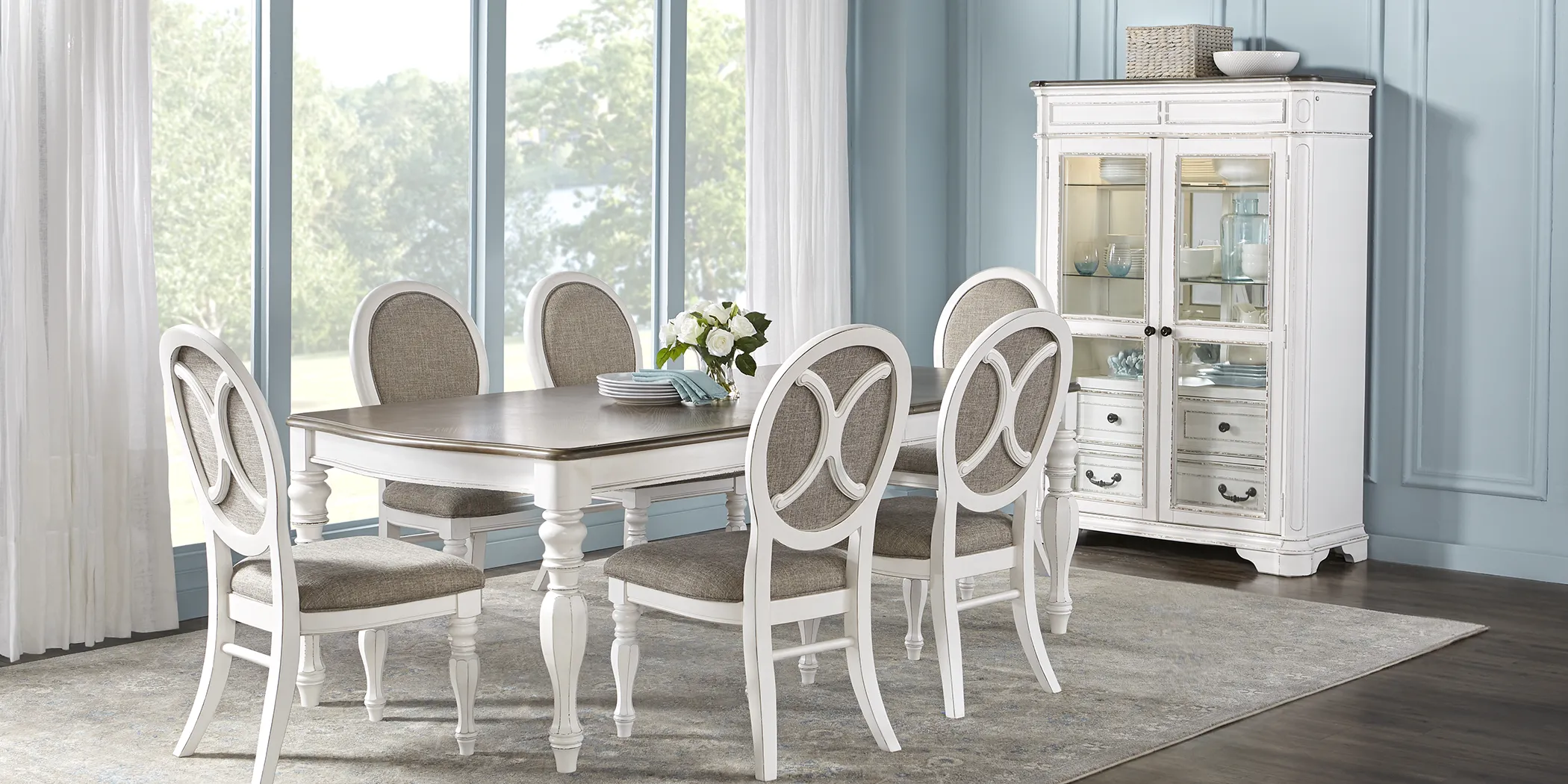 French Market White 8 Pc Rectangle Dining Room with Oval Chairs - Thumbnail - Image 2