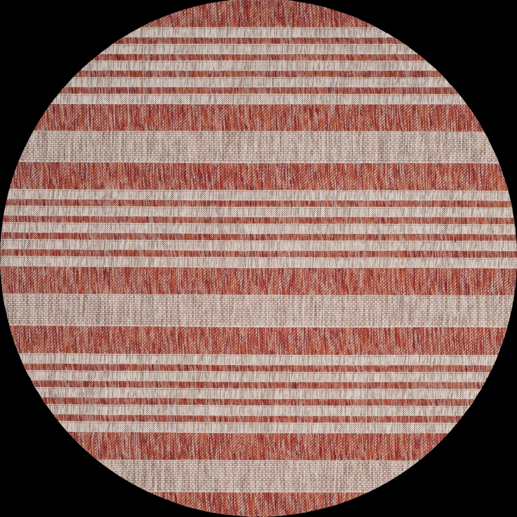 Fresh Stripes Brick 8' Round Indoor/Outdoor Rug - Thumbnail - Image 1