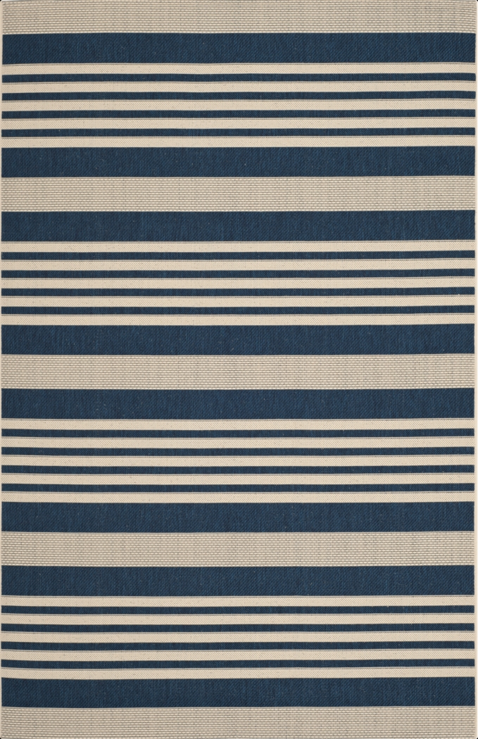 Fresh Stripes Navy 6'7 x 9'6 Indoor/Outdoor Rug - Thumbnail - Image 1
